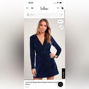 Lulu's Royal Blue Striped Velvet Wrap Mini Dress